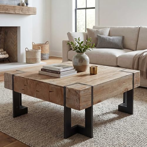Mendler Couchtisch HWC-A15AM, Tanne Holz massiv - naturfarben 60x60cm | Wohnzimmertisch, rustikal