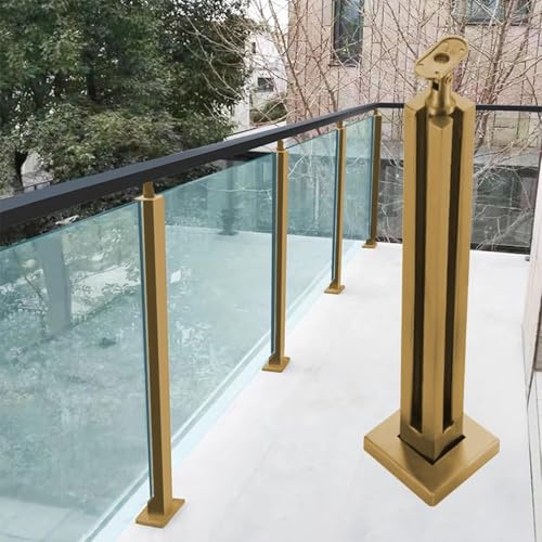 Mains courantes, Colonne D'escalier En Acier Inoxydable, Main Courante D'escalier En Verre Sans Poinçon, Garde-Corps En Verre De Balcon, Poteau De Garde-Corps(Gold Corner Post,60cm/23.6 in)