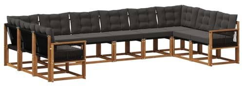 vidaXL Outdoor-Sofagarnitur mit Kissen 10 pcs Natürlich und Schwarz, Gartenmöbel, modernes Outdoor-Sofa, bequemes Lounge-Set für Ihre Terrasse, robust und stylisch