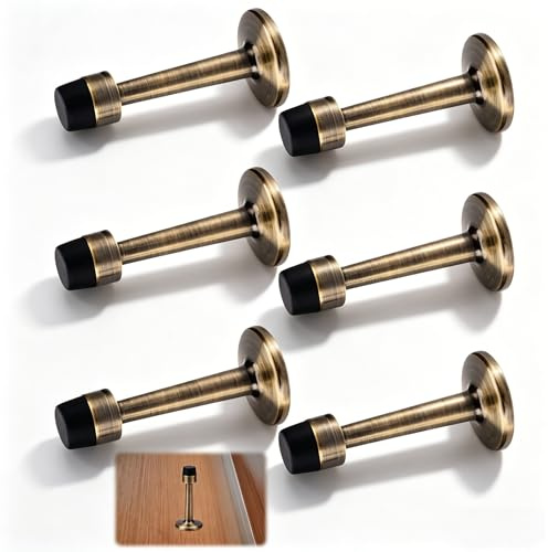 6Pcs Brass Door Stop with Rubber Bumpers Wall Mounted Door Stoppers for Skirtings Suitable for Homes Offices and Hotels Protects Floors and Walls