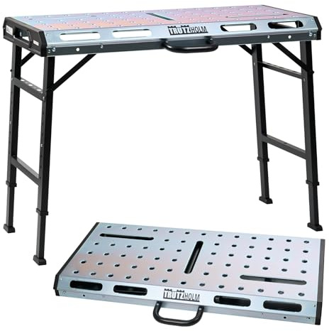 TRUTZHOLM Schweißtisch klappbar 450kg 7-Fach höhenverstellbar 71-93cm Werkbank mit Lochraster Arbeitsfläche 106 x 53 cm Werkstatttisch für Schweißen Montage Garage Metallbearbeitung
