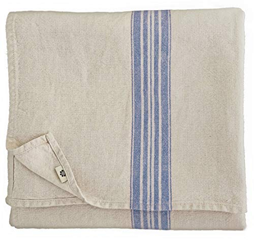 Linen & Cotton Luxus Vintage Shabby Chic Rustikal Tischdecke Provence - 100% Leinen, Beige Natur Blau (136 x 250 cm) Tischtuch Stoff Tischwäsche Rechteckig für Haus Home Küche Dekoration Wohnzimmer