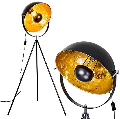 HOFSTEIN Stehleuchte Saturn, Vintage Stehlampe mit Lampenschirm in Gold/Schwarz aus Metall, Ø 43 cm, verstellbare Bodenleuchte im Retro-Design, ohne Leuchtmittel