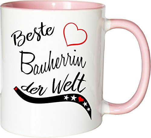 Mister Merchandise Becher Tasse Beste Bauherrin der Welt. Kaffee Kaffeetasse liebevoll Bedruckt Beruf Job Arbeit Weiß-Rosa