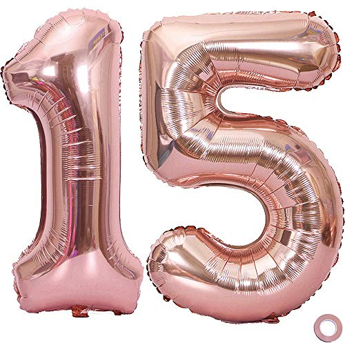 Juland Luftballon Zahl 15. Geburtstag XXL Riesen Folienballon Zahl Rosegold Geburtstag Folienballon Helium Folie Pinke Luftballons für Geburtstag Jubiläum 40 Zoll - Riesenzahlen #15