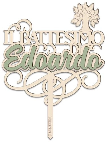 Cake Topper Battesimo Personalizzabile con Nome e Albero della Vita, Ideale come Scritta Decorativa per la Torta del Battesimo – Made in Italy