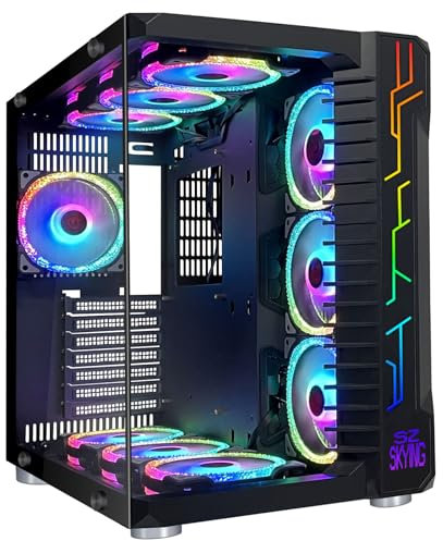 Boîtier de jeu pour ordinateur avec 10 ventilateurs ARGB, boîtier tour moyenne Airflow 3.0 USB, boîtier PC ATX en verre trempé, contrôle à distance, noir.
