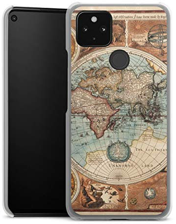 DeinDesign Hard Case kompatibel mit Google Pixel 4a 5G Schutzhülle transparent Smartphone Handy Hülle Vintage Landkarte Weltkarte