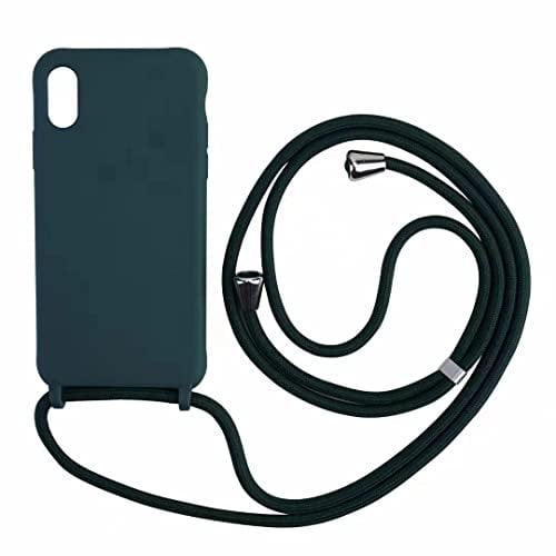 PuYu Zhe Compatible for iPhone XR Case,Silicone Crossbody Cover TPU Shell Adjustable Cord Lanyard Slim Stylish Shockproof Case-Dark Green