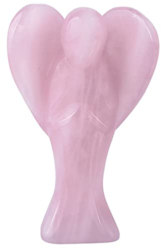 Nupuyai 7.3cm Rosenquarz Edelstein Engel Figur Stein Schutzengel Figur Deko Jade Taschenengel Glücksbringer für Liebe