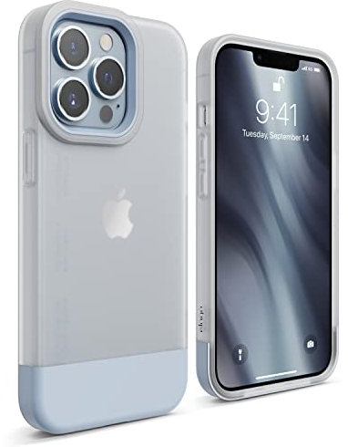 elago Glide Case Compatible with iPhone 13 Pro Case (6.1), Protective Thin TPU Cover, Shockproof, Enhanced Camera Guard, Anti-Scratch, Simple and Unique Design (Frosted Clear/Light Blue)