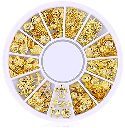 200 Count/Paket 3D Gold Metall Nagelbolzen Aufkleber Glitter Nail Art Charm Kit Gemischte Zubehör Für Frauen Mädchen DIY Nagel Design Schmuck Handwerk Dekoration Meer Serie