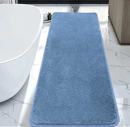 Rururug Badezimmermatte Weiche Mikrofaser Badematte, Badezimmerteppich Groß Bad Teppich 120x50cm, rutschfeste Waschbar Badvorleger, Hellblau