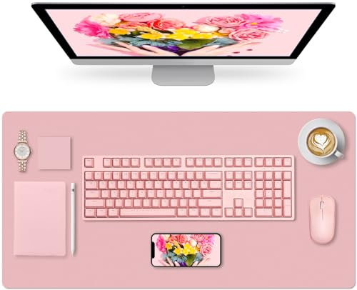 Niviy Mouse Mat Pink, PU Leather Desk Mat Protector for Women, Office Desk Pad & Desk Accessories for Office and Home(80cm x 40cm)