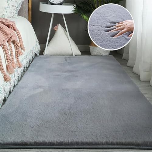 Ceneco Kunstkaninchen-Teppich, ultraweicher, Flauschiger Kunstfell-Teppich, rutschfeste Bodenmatte, geeignet als Wohnzimmer, Schlafzimmer, Kinderzimmer(Light Grau-1,60x120cm)