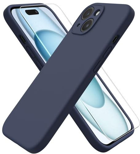 ACRONIX für iPhone 15 Hülle Silikon (2024) mit Kameraschutz und 1 Stück Schutzfolie, Ganzkörper-Case, Stoßfeste, Anti-Kratzer Mikrofaser Handyhülle iPhone 15 - Mitternachts Blau