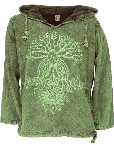 GURU SHOP Yoga Kapuzenshirt, Stonewash Hoodie, Festival Shirt, Herren