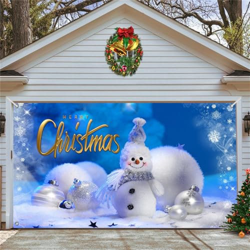 Chickwin Weihnachten Urlaub Garagentor Banner Abdeckung, Große Größe Xmas Frohe Weihnachten Dekorationen Geschenk für Happy New Year Outdoor Hintergrund Fotorequisiten (210x480cm,Winter)