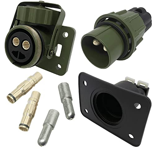 SAMETRUCK 2 polige NATO Steckdose mit Stecker und Dichtung + 4X Crimpkontakt 35mm² 12V/24V