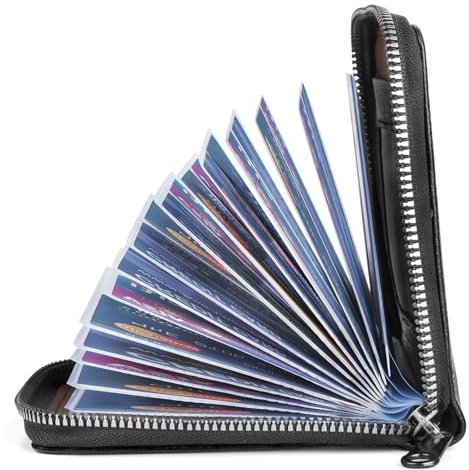 flintronic Porte Carte, Porte Carte RFID Homme Femme, Porte Cartes de Crédit avec 42 Emplacements, Porte Cartes Cuir, Portefeuille Fermeture Eclair avec Titulaire de la Carte de crédit Cash et ID
