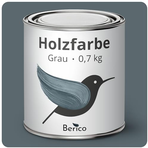Berico Holzfarbe - Grau - 0,7 Kg - 4in1 Premium Holzlack inkl. Grundierung & Decklack - Für Innen und Außen - Robust & Wetterfest