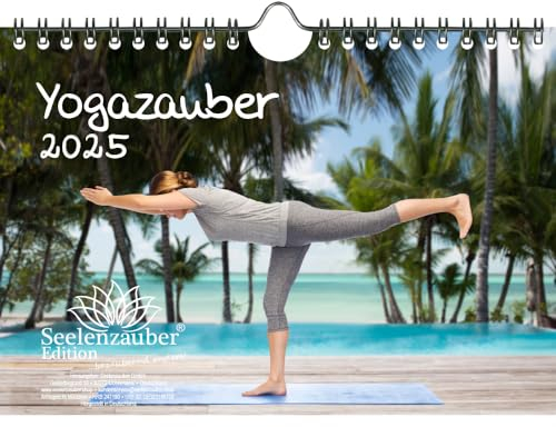 Yogazauber DIN A5 Wandkalender für 2025 Yoga ZEN Wellness - Set-Inhalt: 1x Kalender 1x Weihnachtsanhänger 1x Grußanhänger (gesamt 3 Teile)