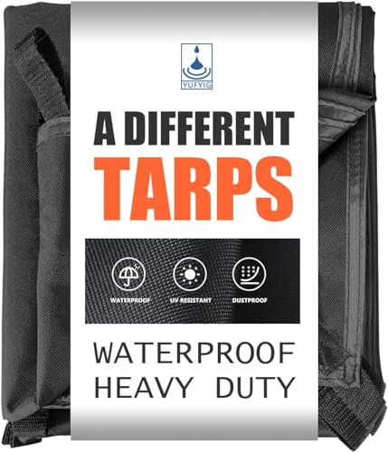 YUFYIG Lona impermeable de 5 x 5 pies, color negro, resistente, multiusos, cubierta de lona Oxford para tienda de campaña, techo, barcos, piscina, pila de madera, robusta, a prueba de rasgaduras y