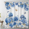 LB Blaue Blumen Duschvorhang 180x200cm(BxH) Rustikale Blume mit Schmetterling Antischimmel Wasserdicht Badezimmer Vorhänge,Graues Bauernhaus Extra Lange Polyester Stoff Bad Vorhang mit Haken