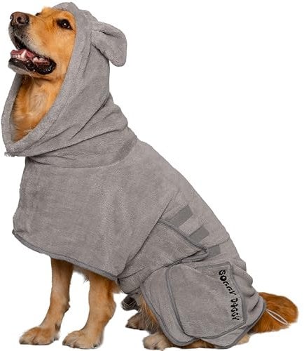 SOGGYDOGGY® UK: Luxury Dog Drying Coat, Super Absorbent Microfibre Dog Drying Robe With Hood, Fast Dry In Minutes, Thick & Soft Robe - Bath, Groom & Travel, Covers Ears, All-Season Dressing Gown (M)