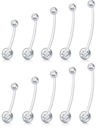 WillTen 14G Bauchnabelpiercing Schwangerschaft Dangly, Schwangerschaftspiercing Bauchnabel mit Kunststoff Ersatz Bauch Bar Piercing Kugeln,Bioflex Lang Bauchnabelpiercing für Schwangere Frauen