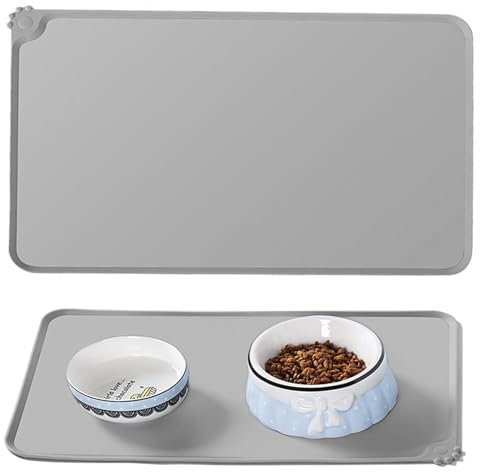 Cat & Dog Feeding Mat, Waterproof Silicone Pet Food Mat, Non-Slip & Chew-Resistant, Easy to Clean, Spill-Proof Pet Bowl Mat for Cats and Dogs