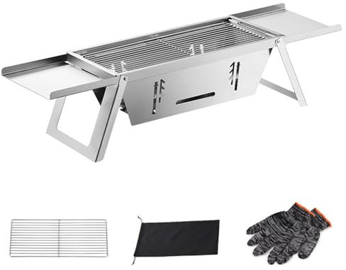 Gril de Barbecue, Gril à Charbon Portable, Petit Barbecue Pliable en Acier Inoxydable Fumeur de Table pour Pique-Nique, Jardin, terrasse, Camping, Mini Charbon Bois