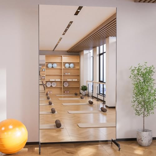 brisafe Ganzkörperspiegel 110x200cm, Unzerbrechlich, Schwarz | Großer Standspiegel mit Rollen, schwenkbar; Tanzspiegel für Fitnessraum, Yoga, Schlafzimmer, Wohnzimmer und Geschäft