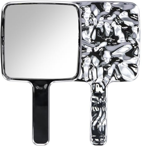 Miroir à Main, Miroir de Maquillage avec Poignée Professionnelle, Miroirs de Salon de Coiffure Portable pour Homme Femme, Miroirs de Courtoisie pour Voyage Anniversaire Festival (Argent, Rectangulair)
