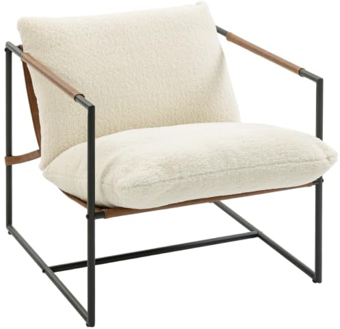 HOMCOM Gepolsterter Bouclé-Sessel mit breitem Sitz Creme | Akzentstuhl, Stahlrahmen, Wohnzimmerstuhl, Schlafzimmer, Leseecke
