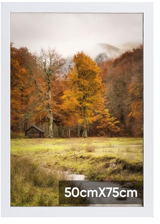 Truevaste Bilderrahmen 50x75 cm Weiß – Großer Weißer Fotorahmen aus MDF Holz mit Acrylglas, Posterrahmen für Wohnzimmer & Wanddeko, XXL Rahmen zum Aufhängen für Poster Kunstdruck