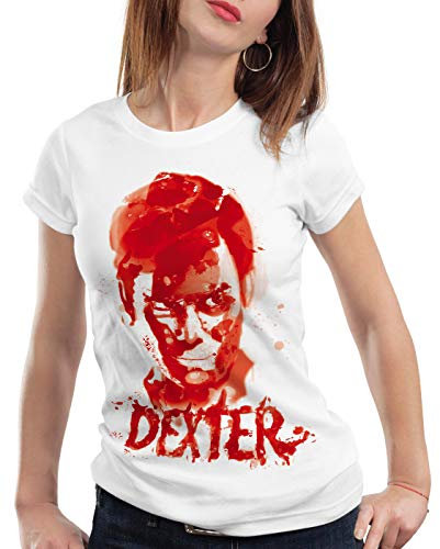 style3 Dexter Blutspur T-Shirt Dam Serie Mord Morgan Trinity serienkiller, Farbe:Weiß, Größe:XXL