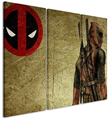 Leinwandbild 3 teilig Deadpool_Wade_Wilson_3x90x40cm (Gesamt 120x90cm) _Ausführung schöner Kunstdruck auf echter Leinwand als Wandbild auf Keilrahmen