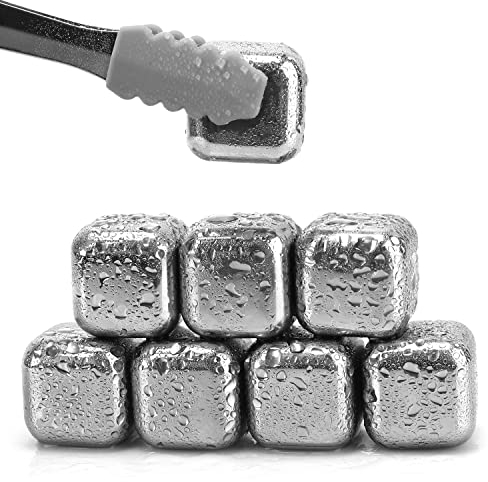 8Pcs Stainless Steel Ice Cubes - Daffodil MIC108 - Faster Cooling Without Watering Down Drinks - Reusable Ice Cubes for Drinks, Whiskey Stones, Beer, Wine, Cool Bags, Ice-Cold Water, Bruises/Swelling