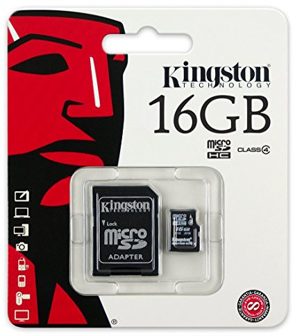 Kingston microSDHC SDC4/16GB Class 4 Flash Card + SD Adapter, Black