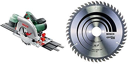 Bosch PKS 66 AF Sega Circolare, Lama, Binario di Guida, Confezione in Cartone, 1600 Watt + Optiline Lama Circolare, 190 x 30, 48D
