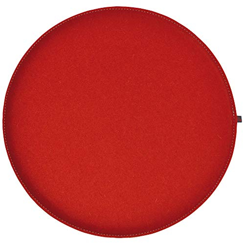 ebos Wollfilz Sitzkissen rund, Ø40 cm ✓ handgefertigt ✓ 100% Wollfilz ✓ Hochwertiges Stuhlkissen, Sitzpolster mit Füllung | Schönes Stuhl-Polster, Filz-Kissen, Stuhl-Auflage (Rot/Hellgrau)