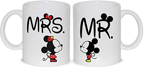 thedifferent Coppia Tazze Tazza Mug Mr. e Mrs. Bacio 2 Tazze Fidanzati Sposi Coppie Amore Love Thè/Latte - Idea Regalo Anniversari San Valentino