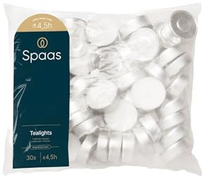 Spaas 18 sachets de 30 Bougies Chauffe-Plat, 4,5 Heures, Blanc