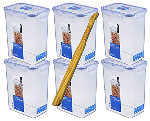 Lock&Lock Frischhalteboxen Set 6-teilig HPL813 (6 Stück) Volumen 1,8L und SeleXions Multifunktion Olivenholz-Spachtel