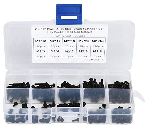 300 stücke M2 x 3-20mm 12,9 Grade Schwarz Innensechskantschraube Bolzen und Mutter Kit Alloy Steel Linsenkopfschraube Schrauben