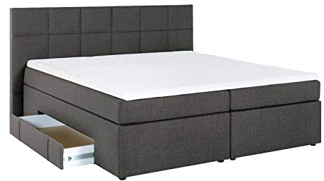 3F FURNITURE FOR FRIENDS Boxspringbett Bea 180x200 cm Anthrazit Härtegrad H3 | 7-Zonen Taschenfederkern Matratze + Visco Topper | mit Bettkasten für Stauraum