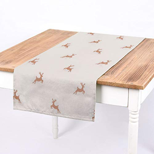 SCHÖNER LEBEN. Tischläufer Hirsche Rentiere Ecru Kupfer 40x160cm