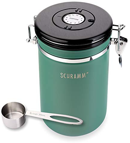 Schramm® Kaffeedose 1800 ml in 10 Farben mit Dosierlöffel Höhe: 19cm Kaffeedosen Kaffeebehälter aus Edelstahl, Farbe:grün