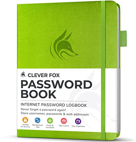 Clever Fox Passwortbuch mit Registerkarten - Adress- und Passwort-Organisationsbuch mit alphabetischen Registerkarten - Kleines Passwortbuch für Computer- und Website-Logins, Grün